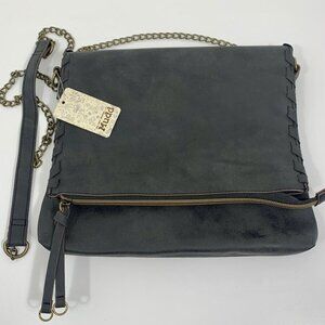 MUDD Bluish Gray Faux Leather Brass  Color Chain Strap Crossbody Flap Purse NWT